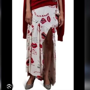 Merryll Rogge All Talk Collection Lip Viscose Silk Crepe Skirt In White Size 34